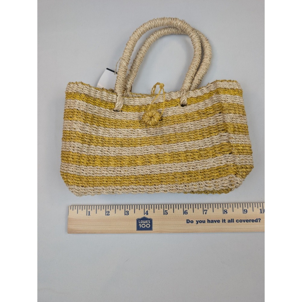 Kultura Abaca Manila Hemp Striped Tote Bag Yellow Beige Woven Handbag NEW